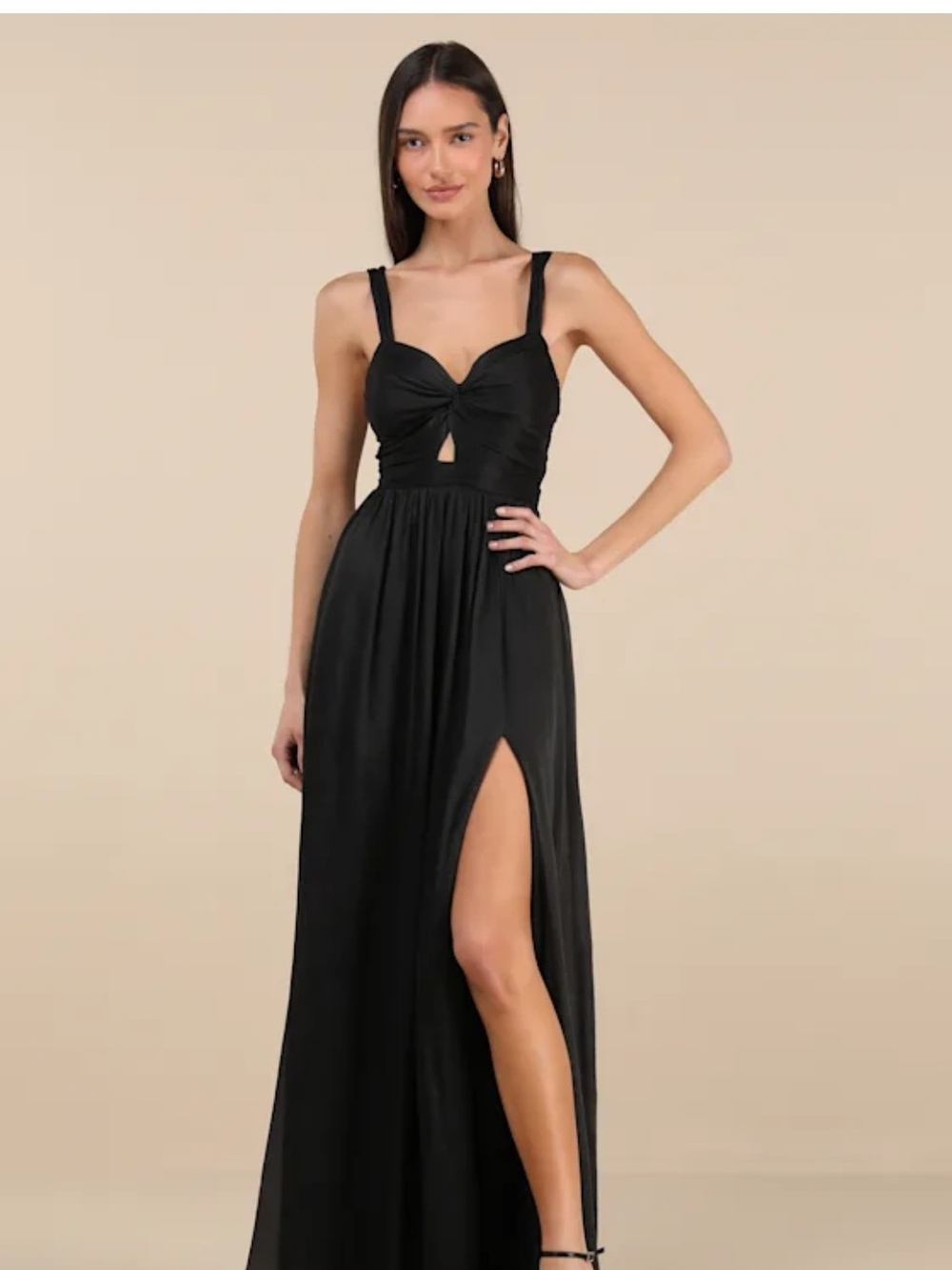 Lulu's Aria Black Crinkle Knotted Backless Maxi Dress